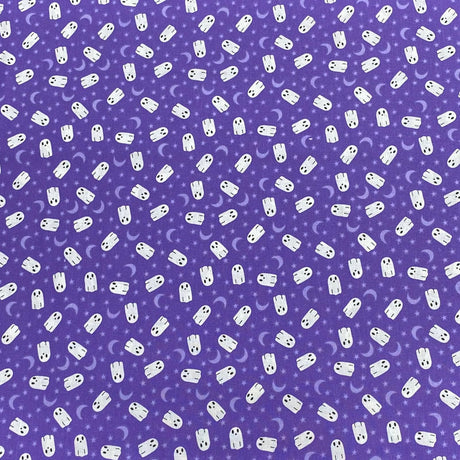 Pound A Metre Per Metre Per Metre Digitally Printed  Halloween 100% Cotton- 45" Wide (Purple Ghost)