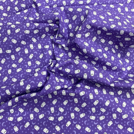 Pound A Metre Per Metre Per Metre Digitally Printed  Halloween 100% Cotton- 45" Wide (Purple Ghost)