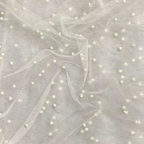 Pound A Metre Per Metre Luxurious Beads On Mesh - 55" wide (Ivory)