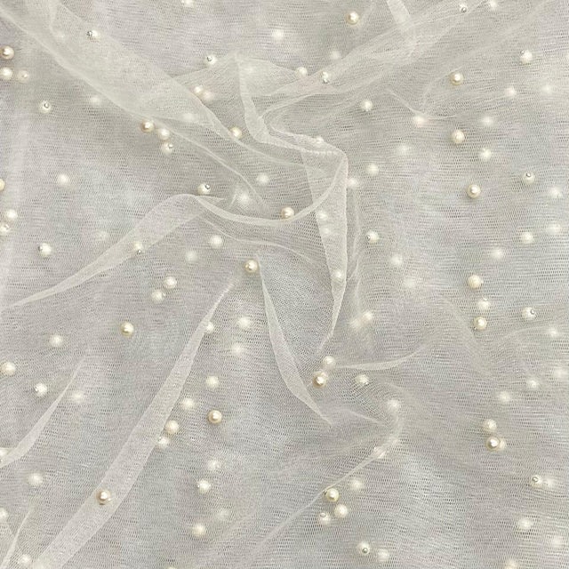 Pound A Metre Per Metre Luxurious Beads On Mesh - 55" wide (Ivory)