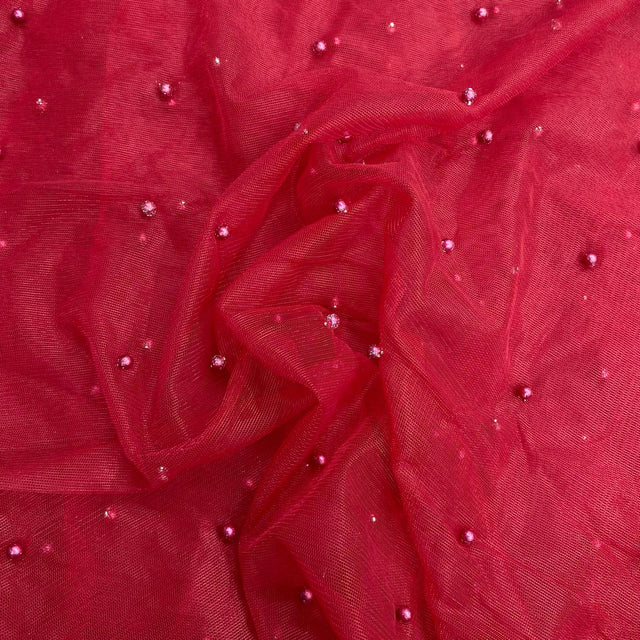 Pound A Metre Per Metre Luxurious Beads On Mesh - 55" wide (Red)