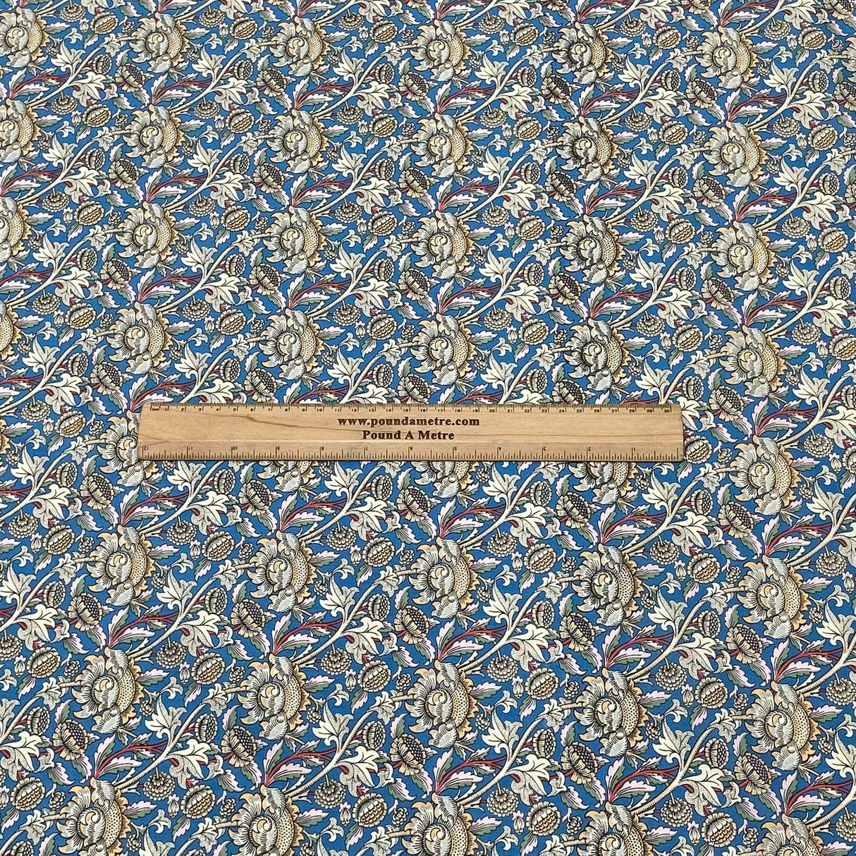 Pound A Metre Per Metre Luxury Dressmaking 100% Cotton Lawn- 60" (Blue Flowers)
