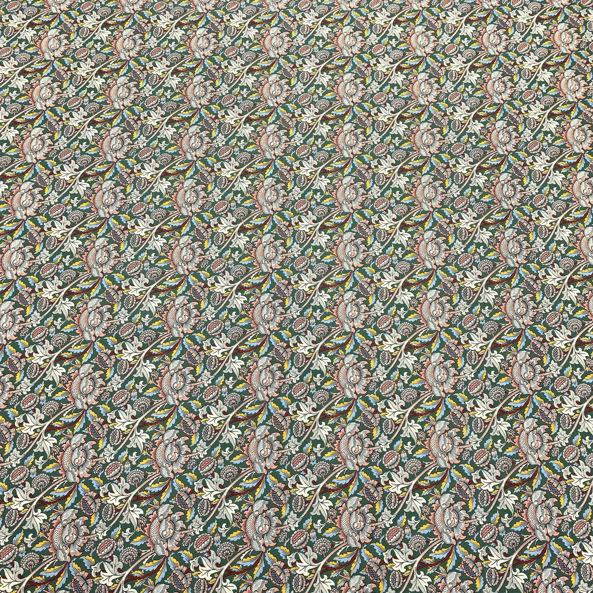 Pound A Metre Per Metre Luxury Dressmaking 100% Cotton Lawn- 60" (Green Flowers)