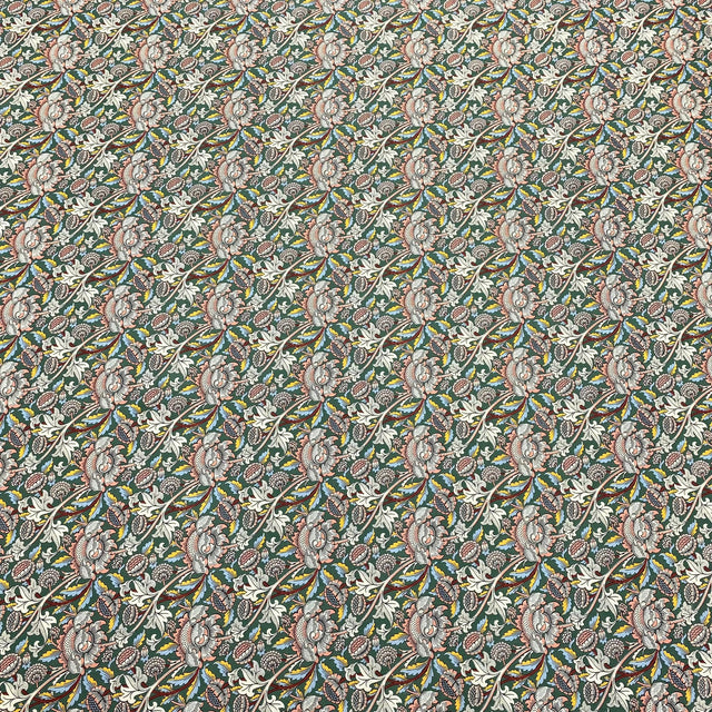 Pound A Metre Per Metre Luxury Dressmaking 100% Cotton Lawn- 60" (Green Flowers)