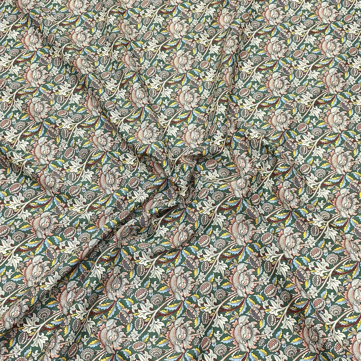 Pound A Metre Per Metre Luxury Dressmaking 100% Cotton Lawn- 60" (Green Flowers)