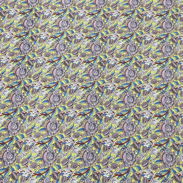 Pound A Metre Per Metre Luxury Dressmaking 100% Cotton Lawn- 60" (Lime Flowers)