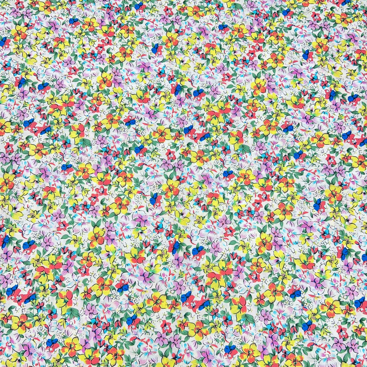 Pound A Metre Per Metre Luxury Dressmaking 100% Cotton Lawn- 60" (Multi Colour Floral)