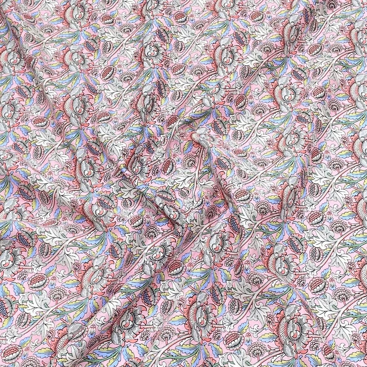 Pound A Metre Per Metre Luxury Dressmaking 100% Cotton Lawn- 60" (Pink Flowers)