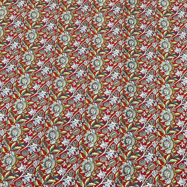 Pound A Metre Per Metre Luxury Dressmaking 100% Cotton Lawn- 60" (Red Flowers)