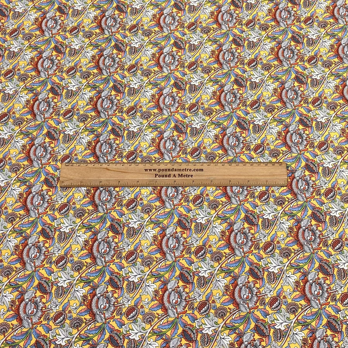Pound A Metre Per Metre Luxury Dressmaking 100% Cotton Lawn- 60" (Yellow Flowers)