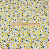 Pound A Metre Per Metre Luxury Dressmaking 100% Cotton Lawn- 60" (Yellow & Grey Floral)