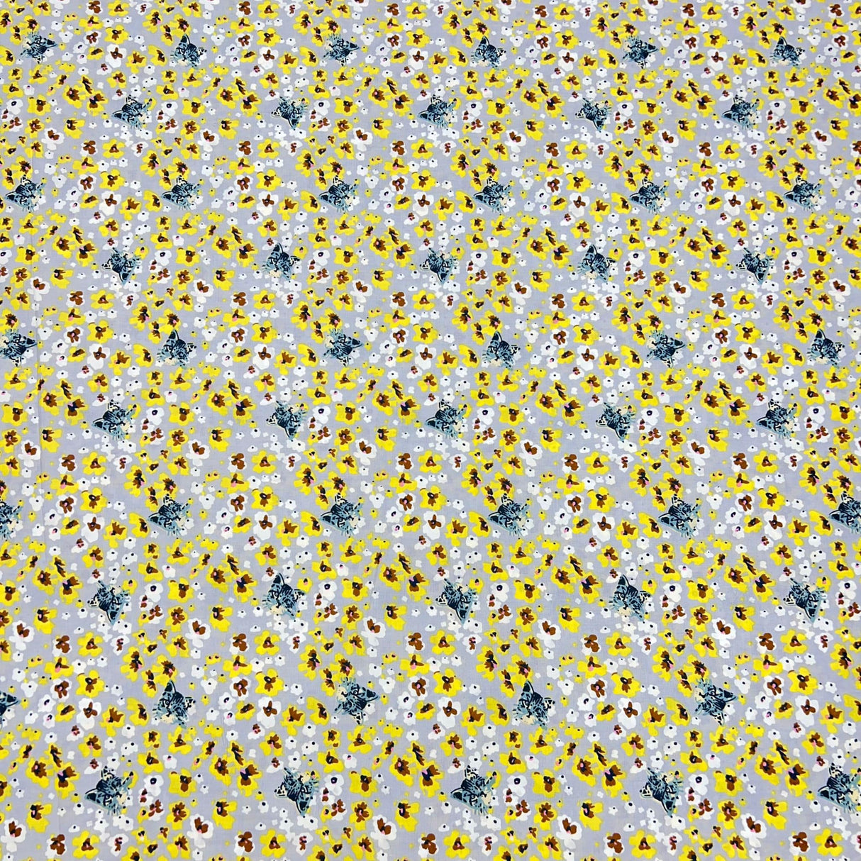Pound A Metre Per Metre Luxury Dressmaking 100% Cotton Lawn- 60" (Yellow & Grey Floral)