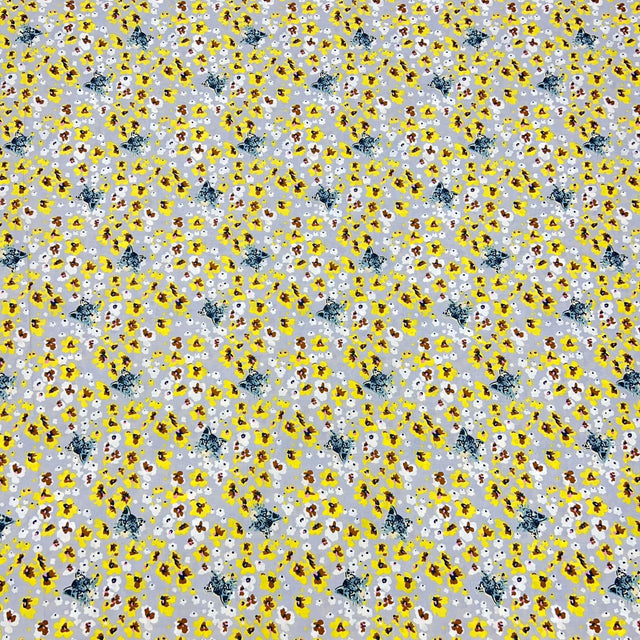 Pound A Metre Per Metre Luxury Dressmaking 100% Cotton Lawn- 60" (Yellow & Grey Floral)