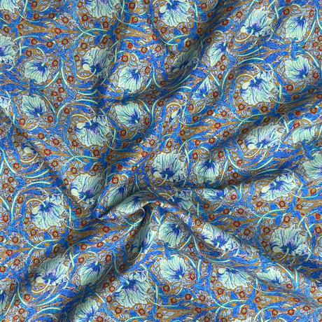 Pound A Metre Per Metre Luxury Dressmaking 100% Digital Printed Cotton Lawn- 55" (Blue)