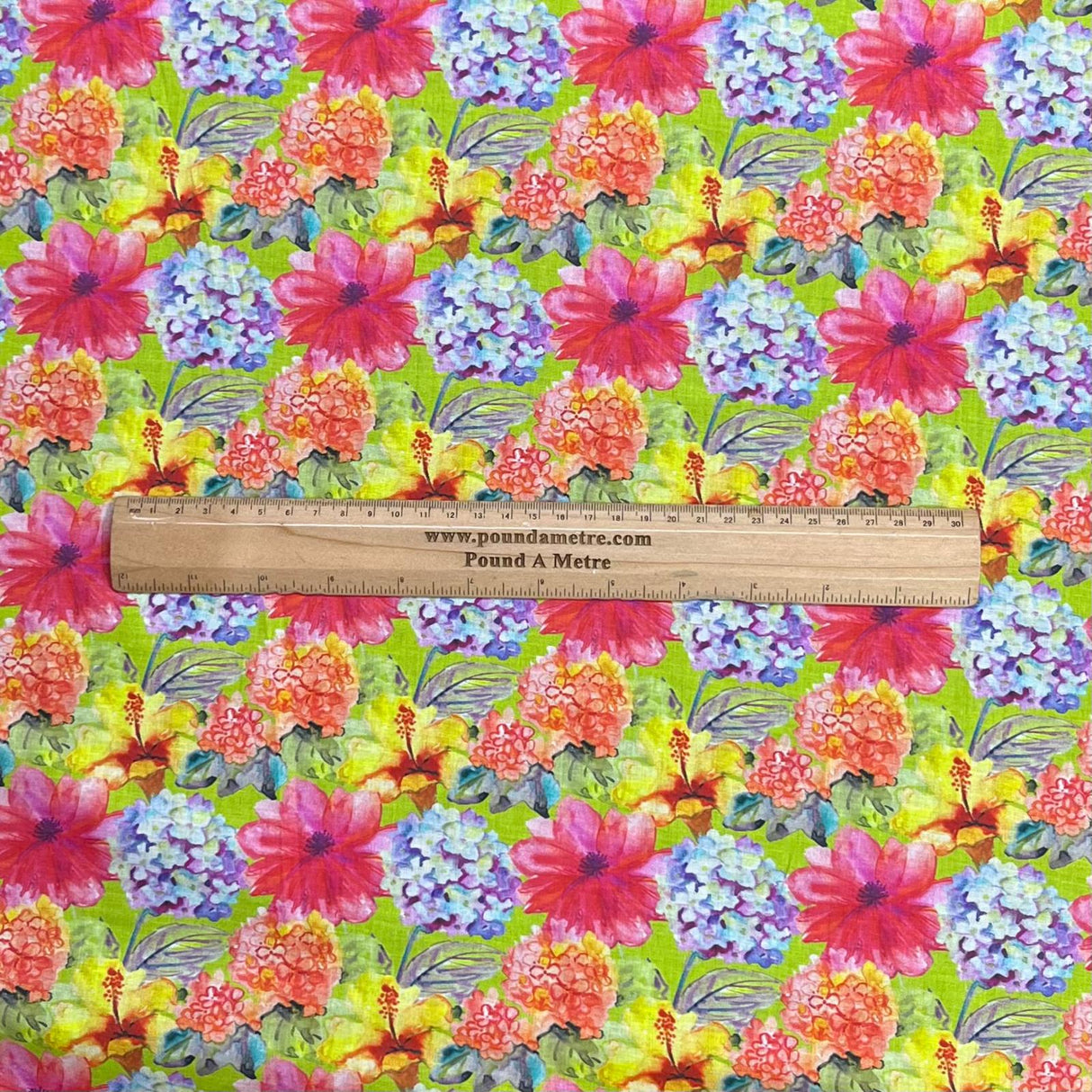 Pound A Metre Per Metre Luxury Dressmaking 100% Digital Printed Cotton Lawn- 55" (Bright Garden)