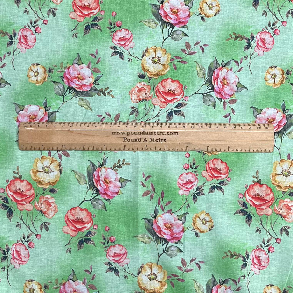 Pound A Metre Per Metre Luxury Dressmaking 100% Digital Printed Cotton Lawn- 55" (Light Green)