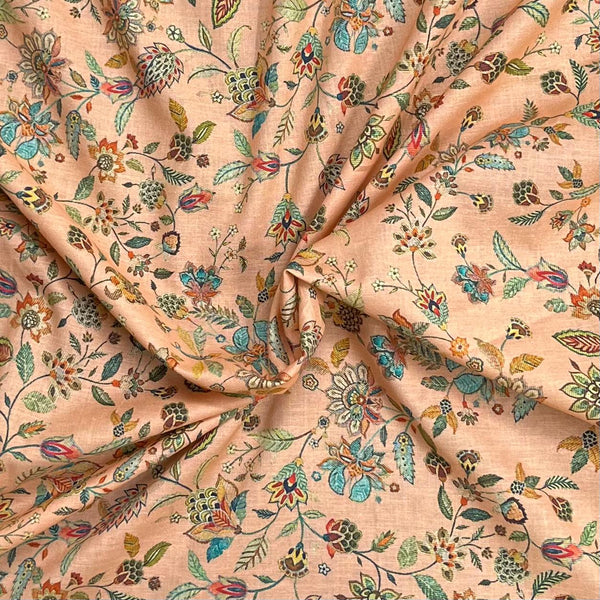 Pound A Metre Per Metre Luxury Dressmaking 100% Digital Printed Cotton Lawn- 55" (Light Orange)