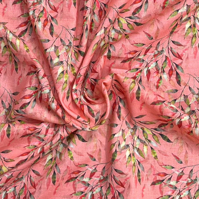 Pound A Metre Per Metre Luxury Dressmaking 100% Digital Printed Cotton Lawn- 55" (Peach Garden)