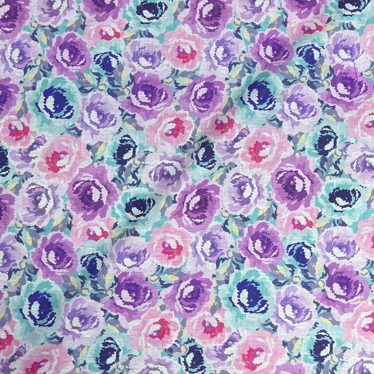 Pound A Metre Per Metre Luxury Dressmaking 100% Digital Printed Cotton Lawn- 55" (Purple Floral)