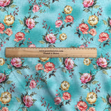 Pound A Metre Per Metre Luxury Dressmaking 100% Digital Printed Cotton Lawn- 55" (Turquoise Floral)