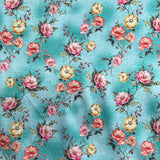 Pound A Metre Per Metre Luxury Dressmaking 100% Digital Printed Cotton Lawn- 55" (Turquoise Floral)