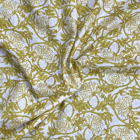 Pound A Metre Per Metre Luxury Dressmaking 100% Digital Printed Cotton Lawn- 55" (Yellow & White)