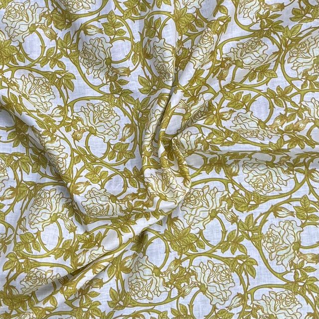 Pound A Metre Per Metre Luxury Dressmaking 100% Digital Printed Cotton Lawn- 55" (Yellow & White)