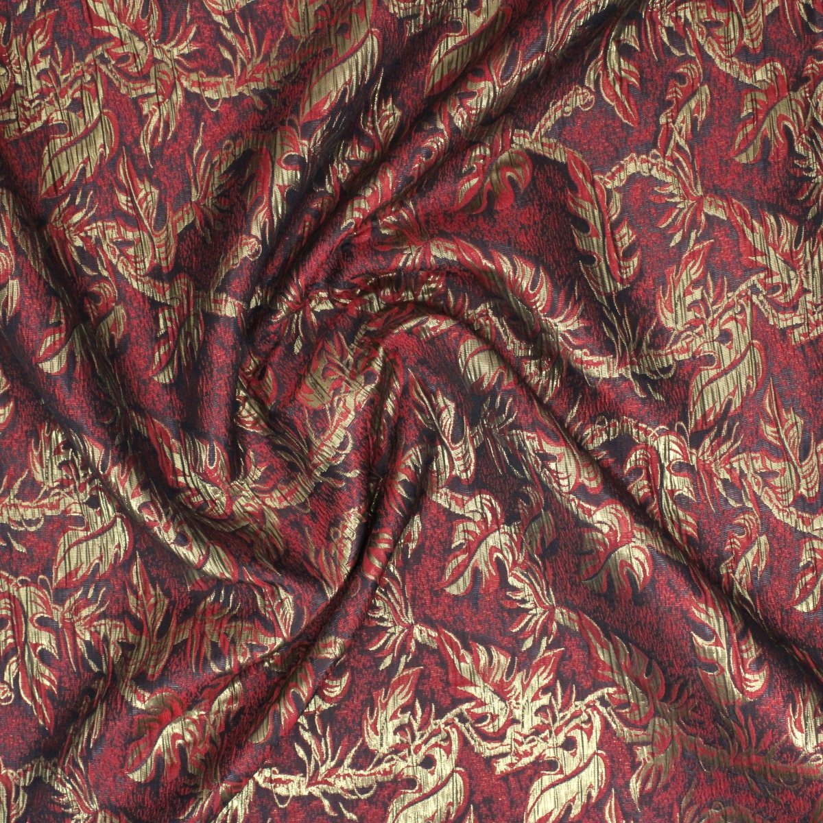 Per Metre Luxury Floral Brocade- 55” Wide (Maroon & Gold Leaves) - Pound A Metre