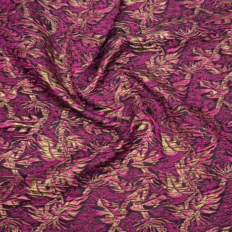 Pound A Metre Per Metre Per Metre Luxury Floral Brocade- 55” Wide (Ruby Leaves)