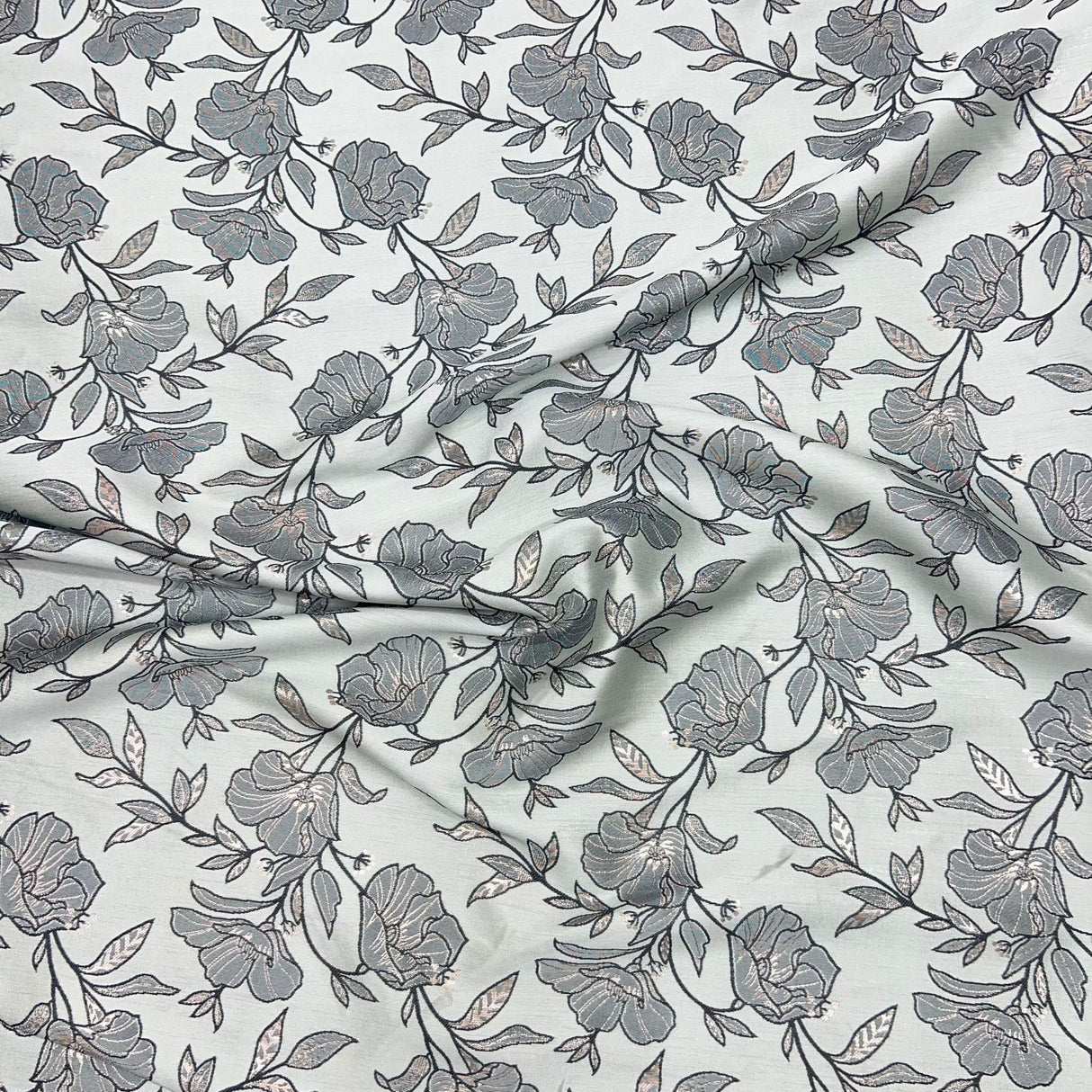 Pound A Metre Per Metre Per Metre Luxury Floral Brocade- 55” Wide (Silver Floral)