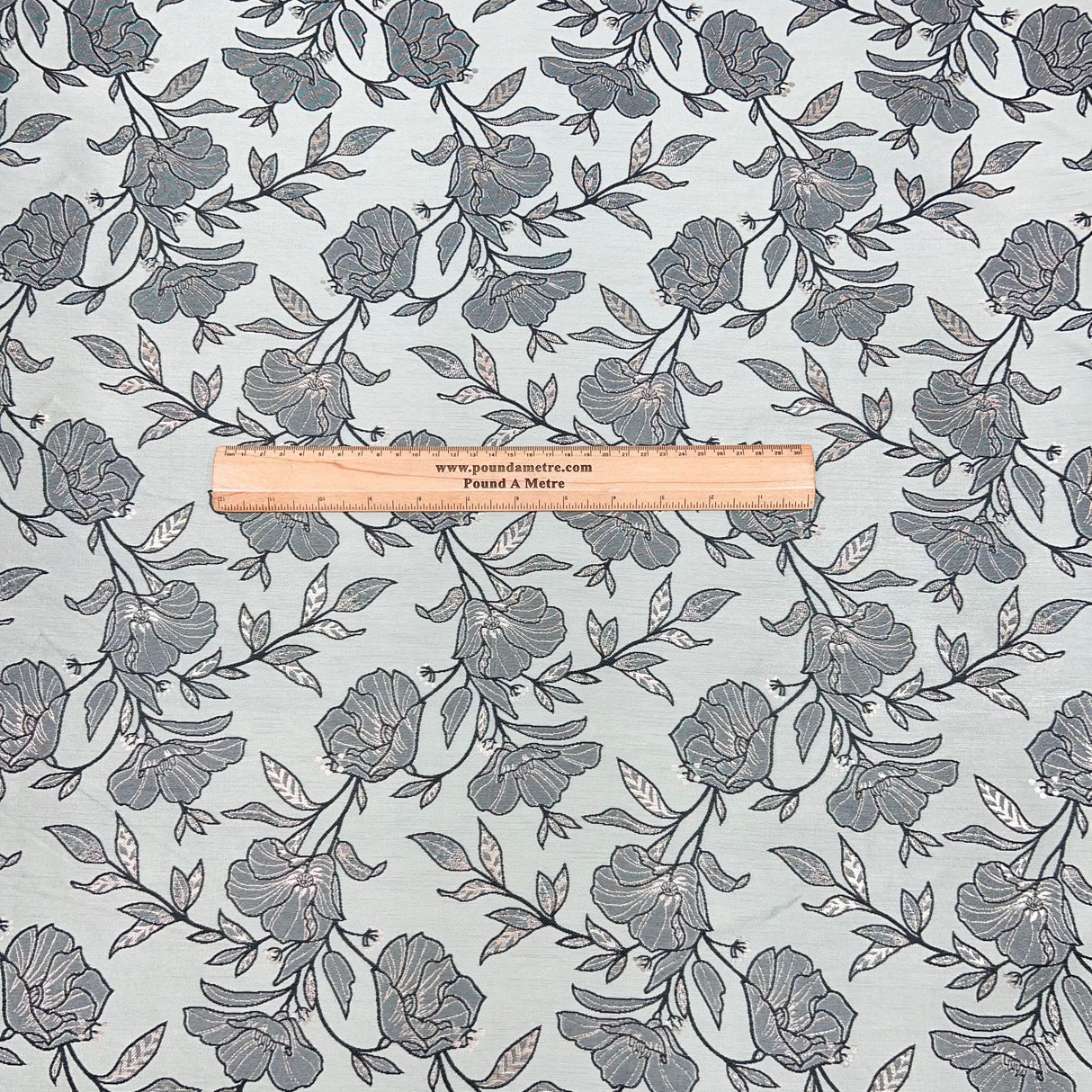 Pound A Metre Per Metre Per Metre Luxury Floral Brocade- 55” Wide (Silver Floral)