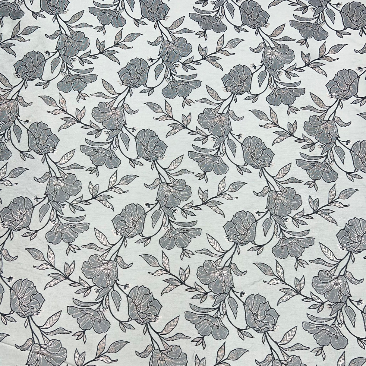 Pound A Metre Per Metre Per Metre Luxury Floral Brocade- 55” Wide (Silver Floral)