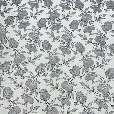 Pound A Metre Per Metre Per Metre Luxury Floral Brocade- 55” Wide (Silver Floral)