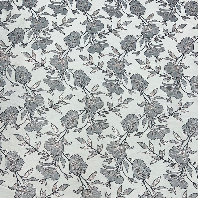 Pound A Metre Per Metre Per Metre Luxury Floral Brocade- 55” Wide (Silver Floral)