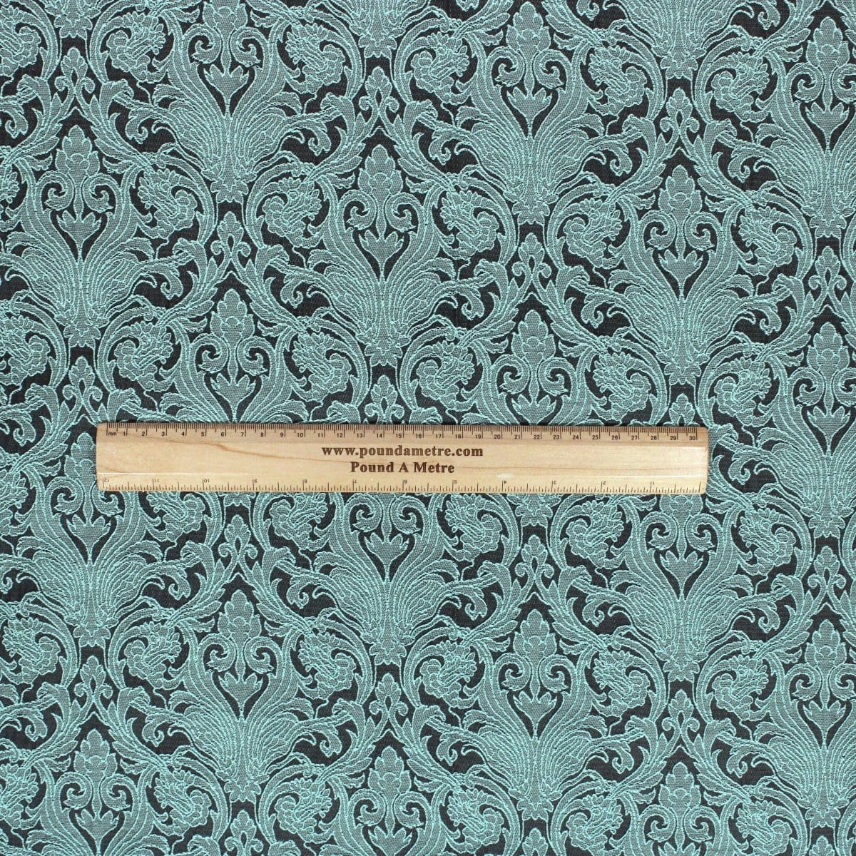Pound A Metre Per Metre Per Metre Luxury Floral Brocade- 55” Wide (Turquoise & Black Baroque)