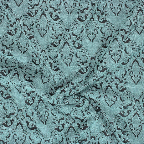 Pound A Metre Per Metre Per Metre Luxury Floral Brocade- 55” Wide (Turquoise & Black Baroque)