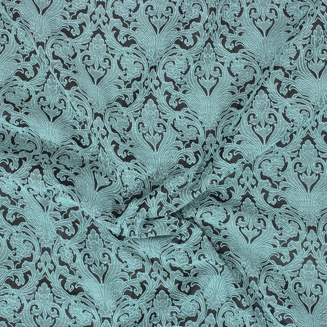 Pound A Metre Per Metre Per Metre Luxury Floral Brocade- 55” Wide (Turquoise & Black Baroque)