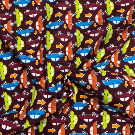 Pound A Metre Per Metre Luxury Printed Cotton – 45" Wide- (Maroon Cars) (EOL)