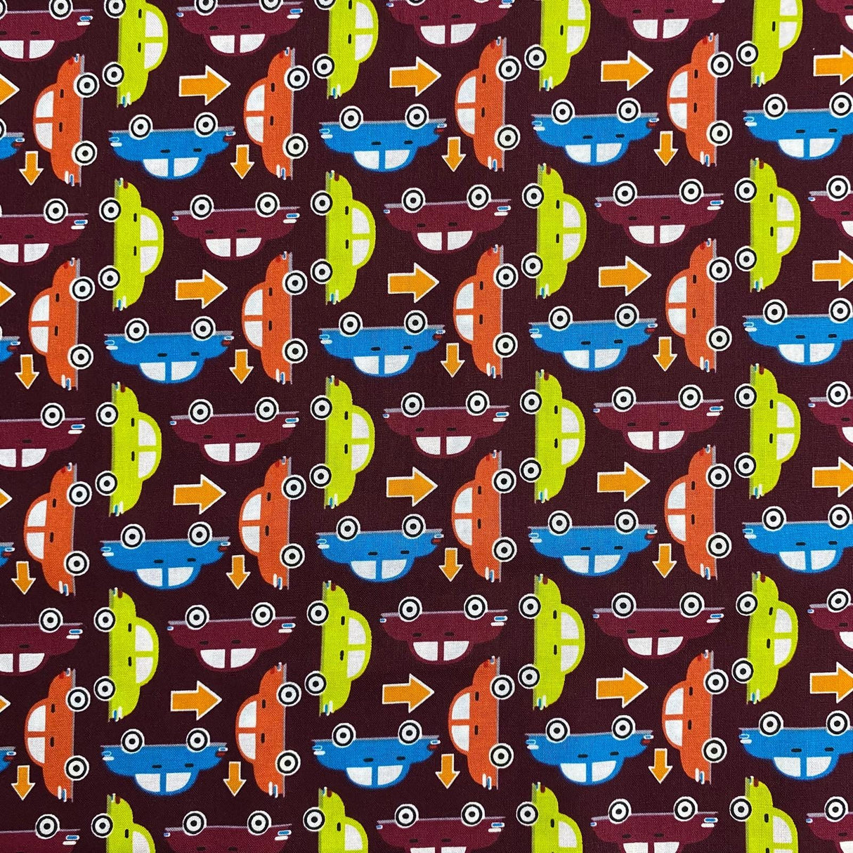 Pound A Metre Per Metre Luxury Printed Cotton – 45" Wide- (Maroon Cars) (EOL)