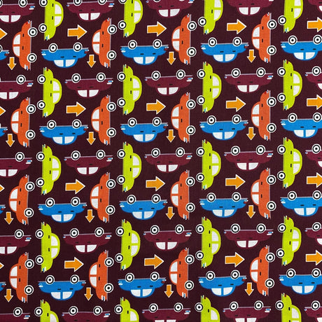 Pound A Metre Per Metre Luxury Printed Cotton – 45" Wide- (Maroon Cars) (EOL)