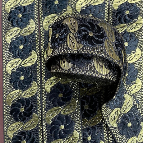 Pound A Metre Per Metre, Metallic Trimming, 25mm Wide (Black Floral)