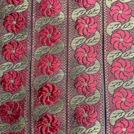 Pound A Metre Per Metre, Metallic Trimming, 25mm Wide (Maroon Flower)
