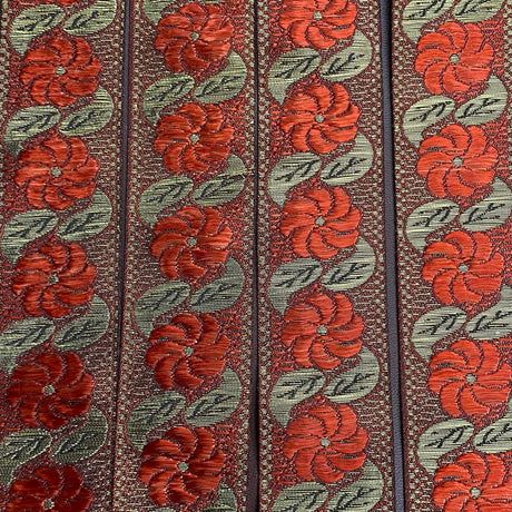 Pound A Metre Per Metre, Metallic Trimming, 25mm Wide (Red Floral)
