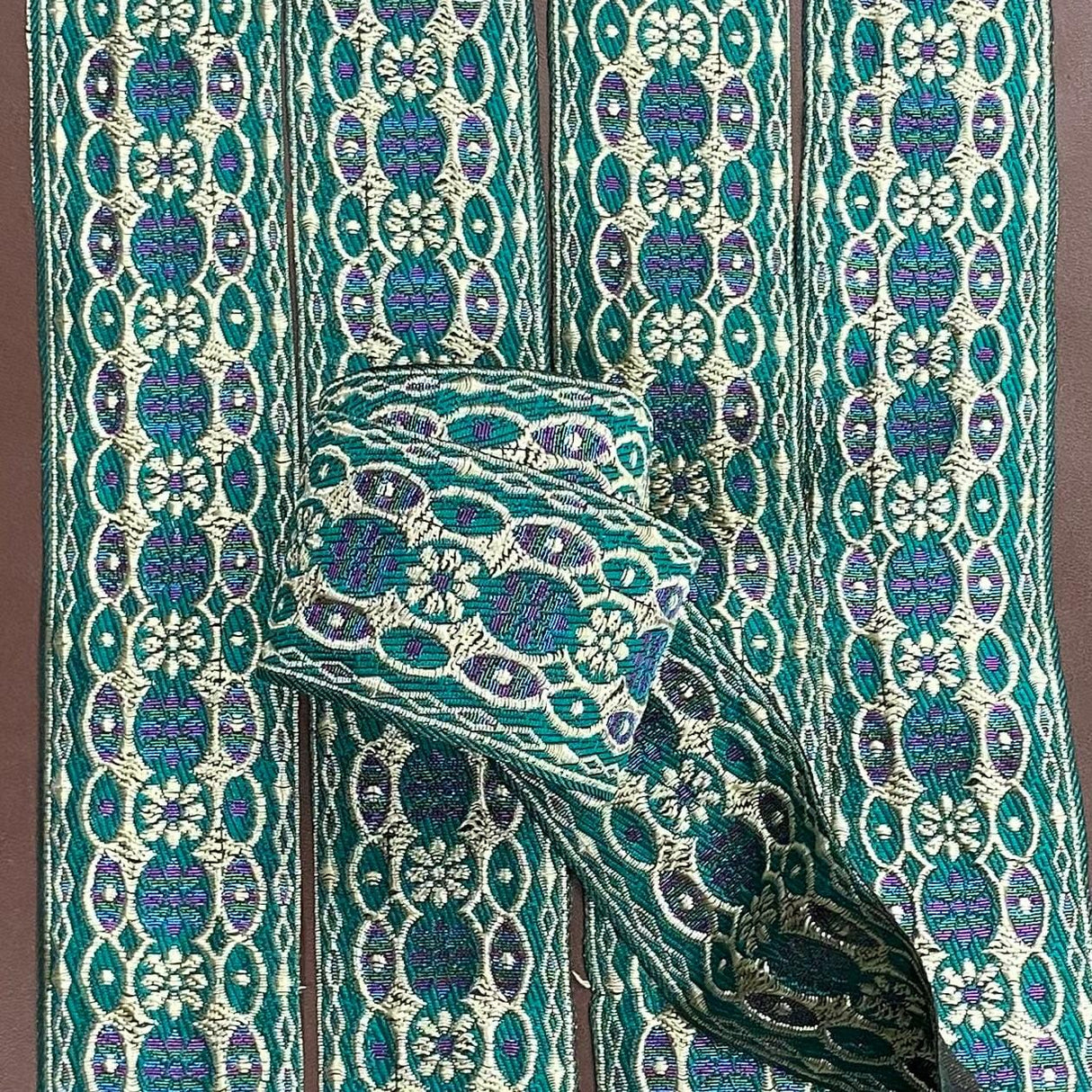 Pound A Metre Per Metre, Metallic Trimming, 45mm Wide (Emerald & Light Gold)