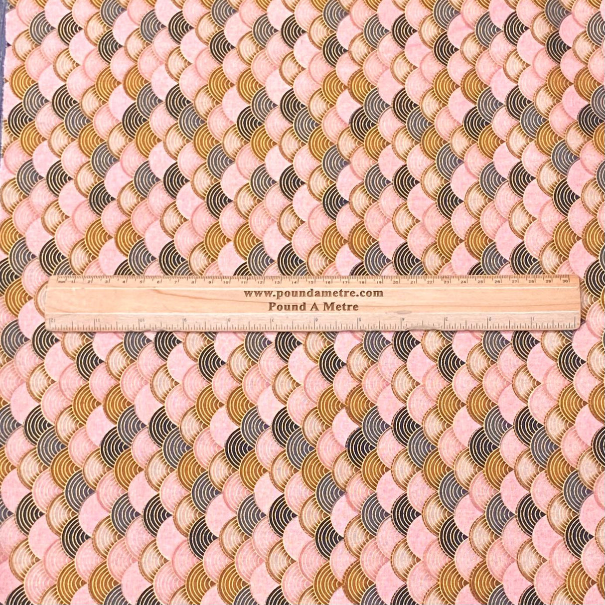 Pound A Metre Per Metre Per Metre Oriental Gold Foil Printed Cotton - 55" Wide (Baby Waves)