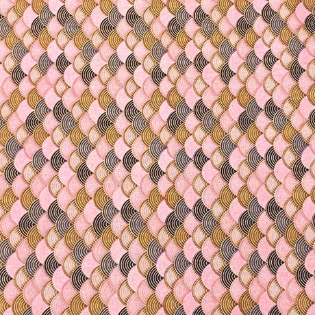 Pound A Metre Per Metre Per Metre Oriental Gold Foil Printed Cotton - 55" Wide (Baby Waves)