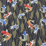 Pound A Metre Per Metre Per Metre Oriental Gold Foil Printed Cotton - 55" Wide (Black Fish)