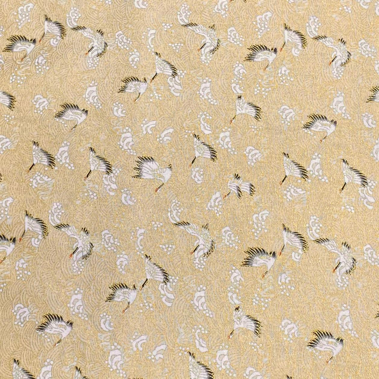 Pound A Metre Per Metre Per Metre Oriental Gold Foil Printed Cotton - 55" Wide (Cream Swan)