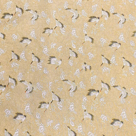 Pound A Metre Per Metre Per Metre Oriental Gold Foil Printed Cotton - 55" Wide (Cream Swan)