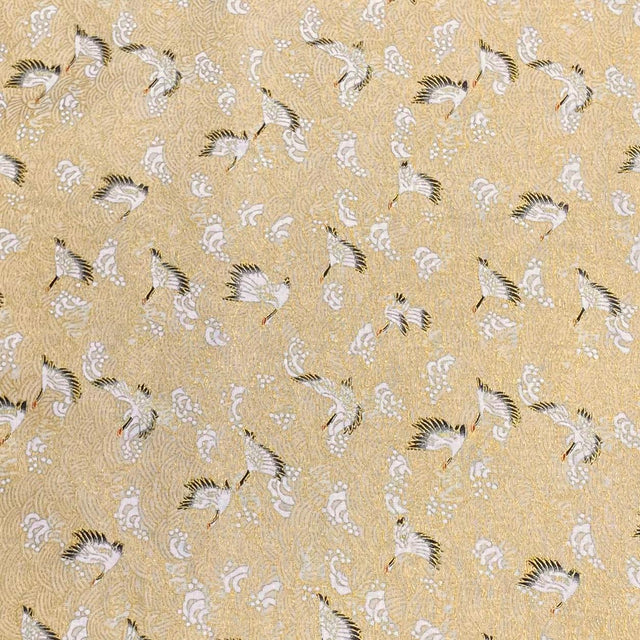 Pound A Metre Per Metre Per Metre Oriental Gold Foil Printed Cotton - 55" Wide (Cream Swan)